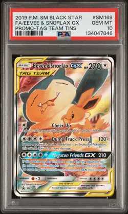 2019 POKEMON SM BLACK STAR PROMO #SM169 FULL ART/EEVEE & SNORLAX GX PSA 10 - Image 1