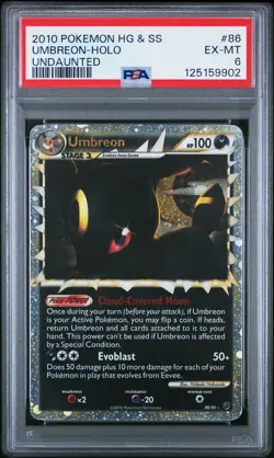 2010 POKEMON HEARTGOLD & SOULSILVER UNDAUNTED #86 UMBREON-HOLO PSA 6 - Image 1