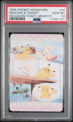 1999 POCKET MONSTERS SEALDASS FANCY GRAFFITI #24 PIKACHU & TOGEPY PSA 10 - Image 1