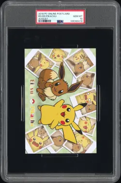2018 POKEMON CENTER ONLINE MONTHLY POSTCARD AUGUST 2018 EEVEE/PIKACHU PSA 10 - Image 1
