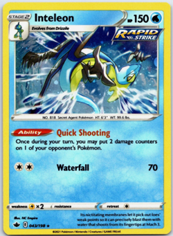 Pokemon - Inteleon - 043/198 - Cosmos Holo Rare - Chilling Reign - NM/M - Image 1