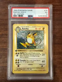 1999 Pokemon Base Set 1st Edition Shadowless Holo Raichu #14 PSA 5 EX - Image 1