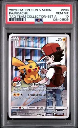 2020 POKEMON IND. SUN & MOON TAG TEAM COLLECTION #206 PIKACHU TAG TEAM PSA 10 - Image 1