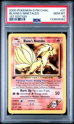 2000 Pokemon Gym Challenge Blaine's Ninetales 1st Edition #21 PSA 10 Low Pop - Image 1