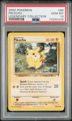 Pokemon Wotc 2002 Legendary Collection Pikachu Common PSA 10 Gem Mint - Image 1
