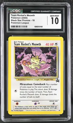 CGC 10 GEM MINT Team Rocket's Meowth 2000 Black Star Promos 18 Pokemon Card - Image 1