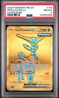 PSA 8 NM-MT Iron Leaves ex Prismatic Evolutions Hyper Rare Holo Pokemon 176/131 - Image 1