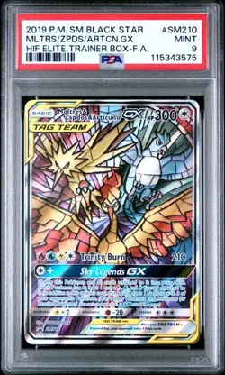 PSA 9 - 2019 Pokemon Hidden Fates MOLTRES ZAPDOS ARTICUNO GX #SM210 (3575) - Image 1