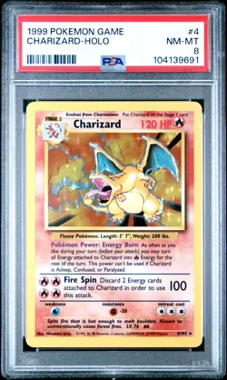 1999 POKEMON BASE SET UNLIMITED #4 CHARIZARD-HOLO PSA 8 - Image 1