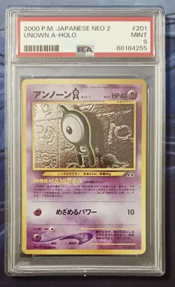 Pokemon Unown A Neo 2 Japanese Holo Rare #201 PSA 9 Mint - Image 1