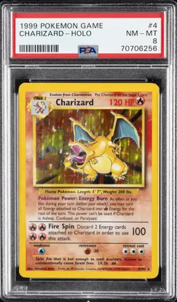 1999 POKEMON BASE SET UNLIMITED #4 CHARIZARD-HOLO PSA 8 - Image 1