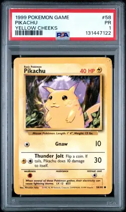 1999 POKEMON GAME YELLOW CHEEKS #58 PIKACHU PSA 1 - Image 1