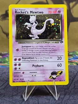 Pokemon TCG Rocket's Mewtwo 14/132 Gym Challenge Holo 2000 - HP/DMG with Swirl! - Image 1