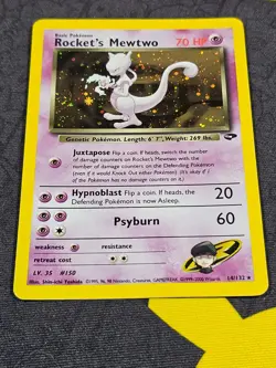 Pokemon TCG Rocket's Mewtwo 14/132 Gym Challenge Holo 2000 - HP/DMG with Swirl! - Image 2