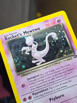 Pokemon TCG Rocket's Mewtwo 14/132 Gym Challenge Holo 2000 - HP/DMG with Swirl! - Image 5