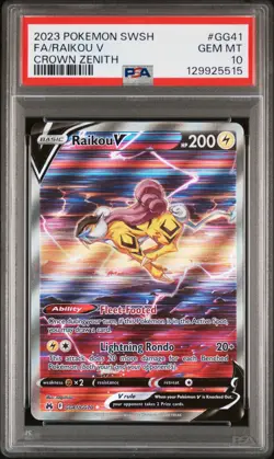2023 POKEMON SWORD & SHIELD CROWN ZENITH #GG41 FULL ART/RAIKOU V PSA 10 - Image 1
