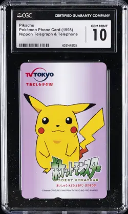1998 POKEMON PHONE CARD NIPPON TELEGRAPH & TELEPHONE PIKACHU CGC 10 GEM MINT - Image 1