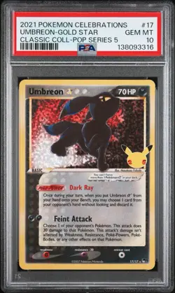 Pokemon Umbreon Gold Star Celebrations Classic Coll POP Series 5 Holo #17 PSA 10 - Image 1