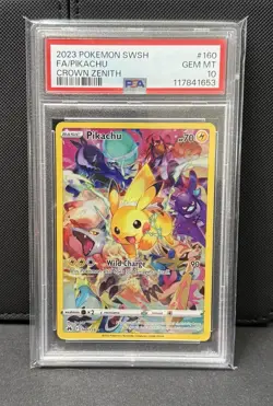 2023 POKEMON SWORD & SHIELD CROWN ZENITH #160 FULL ART/PIKACHU PSA 10 - Image 1