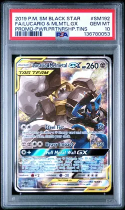 2019 Pokemon Sun and Moon Black Star Promo Lucario & Melmetal GX PSA 10 #SM192 - Image 1