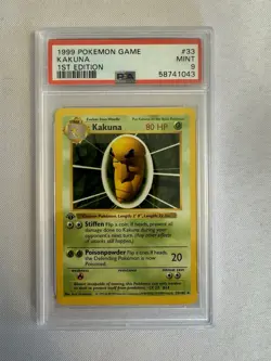 1999 Pokemon - 1st Edition Shadowless Kakuna Base Set 33/102 - PSA 9 Mint! WOTC - Image 1