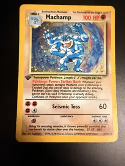 1st Edition Machamp 8/102 Base Set Holo 1999 Pokemon Card - damaged - Image 2