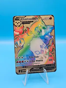 Charizard VMAX Rainbow Pokemon Gold Metal Card Collectible Gift Display - Image 1