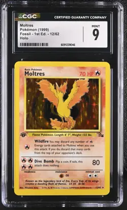 CGC 9 MINT Moltres 1999 Fossil 1st Edition 12/62 Holo Pokemon Card - Image 1