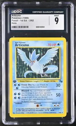 CGC 9 MINT Articuno 1999 Fossil 1st Edition 2/62 Holo Pokemon Card - Image 1