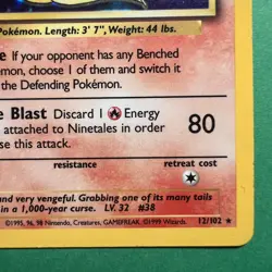 Pokemon TCG Ninetales 12/102 Base Set Holo Unlimited Rare Card NM - Image 5