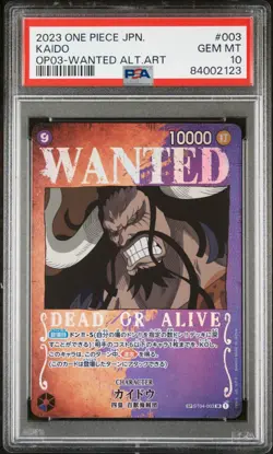 KAIDO ST04-003 SP WANTED ALT ART, PSA 10 GEM MINT, 2023 ONE PIECE CARD GAME OP03 - Image 1