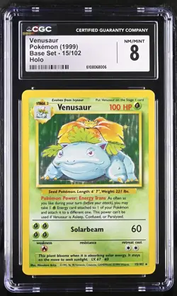 Pokemon TCG Venusaur Base Set 15/102 1999 Holo Rare CGC 8 English - Image 1