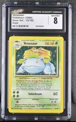 Pokemon TCG Venusaur Base Set 15/102 1999 Holo Rare CGC 8 English - Image 1