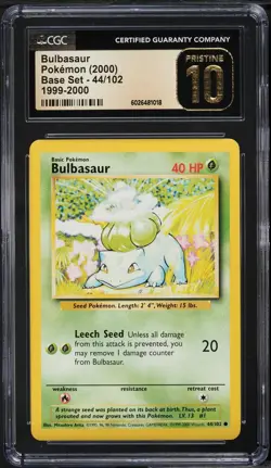 2000 Pokemon Base Set Bulbasaur 2000 44/102 CGC Pritsine 10 - Image 1