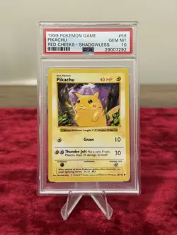 1999 Pokemon Game Pikachu #58 Red Cheeks-Shadowless PSA 10 - Image 1