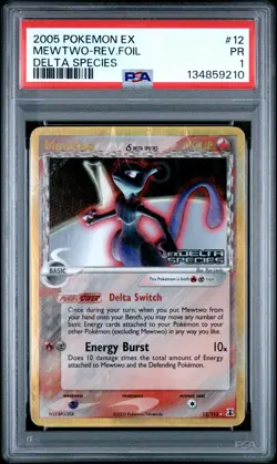 2005 POKEMON EX DELTA SPECIES #12 MEWTWO-REVERSE FOIL PSA 1 - Image 1