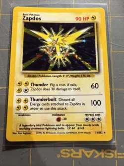 Pokemon TCG Zapdos Base Set Holo Unlimited Rare Card 16/102 - Image 1