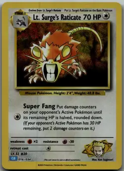 Lt. Surge's Raticate foil Classic Collection Trading Card Game Classic 016/034 N - Image 1
