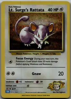 Lt. Surge's Rattata foil Classic Collection Trading Card Game Classic 015/034 NM - Image 1