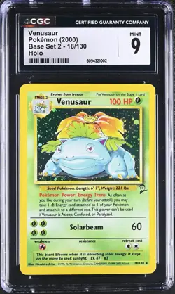 CGC 9 MINT Venusaur 2000 Base Set 2 18/130 Holo Pokemon Card - Image 1