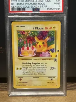 2021 Pokemon Celebrations Birthday Pikachu Holo Classic Collection #24 PSA 9 - Image 2