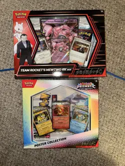 Pokemon TCG Team Rockets Mewtwo EX Box & Prismatic Evolutions Poster Collection - Image 1