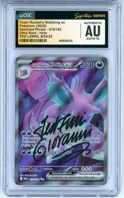 CGC Auto 10 Signed Ted Lewis Pokemon TCG Team Rocket's Nidoking ex 216/182 - Image 1