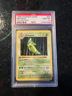 PSA 10 Pokemon METAPOD 54/102 - 1ST EDITION SHADOWLESS BASE SET - First GEM MINT - Image 1