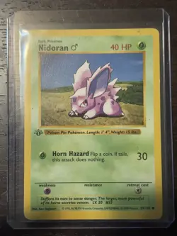 1999 Pokemon NIDORAN Base Set 1ST EDITION Shadowless Non Holo 55/102 LP - Image 1