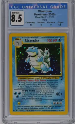 Pokemon Base Set 2 Blastoise Holo Rare #2, Wizards Of The Coast, CGC 8.5 W/subs - Image 1