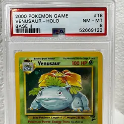 2000 Pokemon Base Set 2 Venusaur Holo #18/130 - PSA 8 NEAR MINT / MINT - Image 2