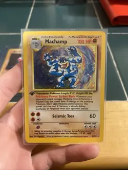 Machamp 8/102 1st Editon Base Set Holo With Swirl Vintage Pokemon TCG Card - Image 1