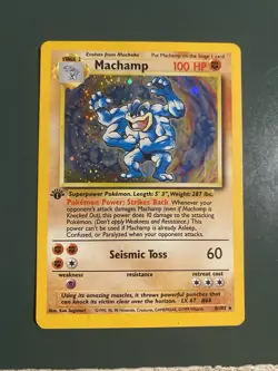 Machamp 8/102 1st Editon Base Set Holo With Swirl Vintage Pokemon TCG Card - Image 2