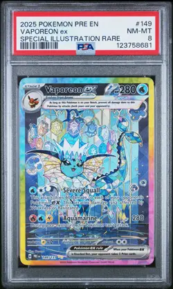 2025 POKEMON PRE EN-PRISMATIC EVOLUTIONS #149 VAPOREON EX PSA 8 - Image 1